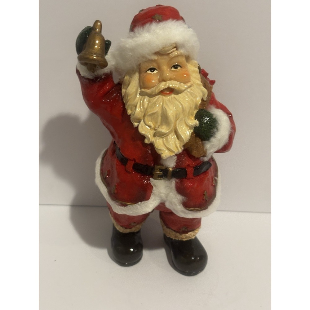 Vintage Santa Claus Bell Figurine Christmas Decor Red Hat Coat Holiday